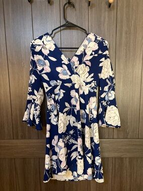 AX Paris Blue Floral Dress with Pink Accents